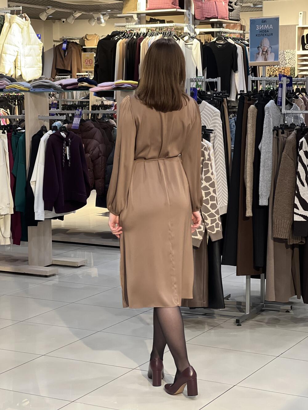 Сукня LP 7212 д/р шовк -жатка молочний шоколад, 42-48