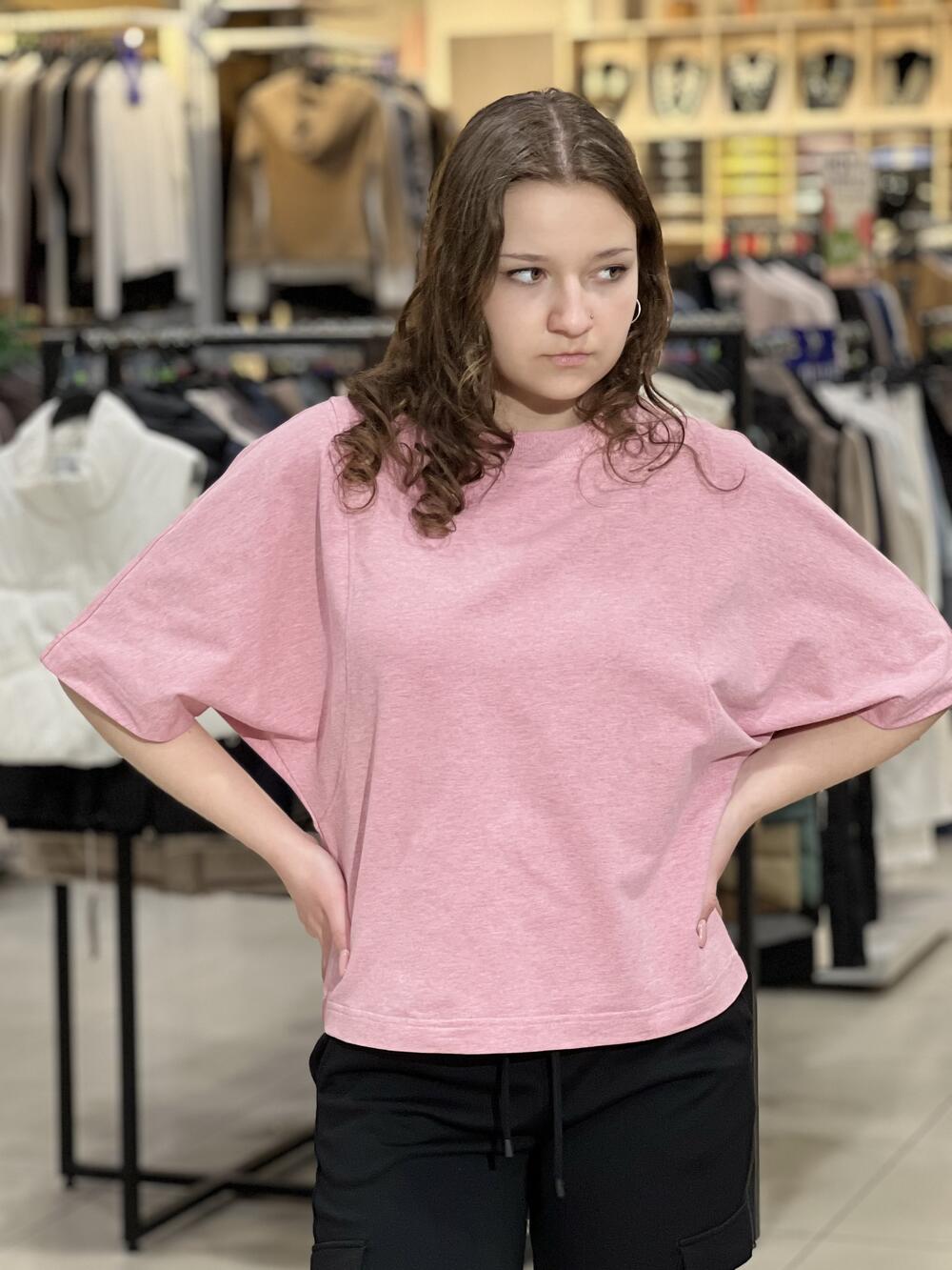 Футболка LR 2012-91 широкий рукав рожевий меланж, S