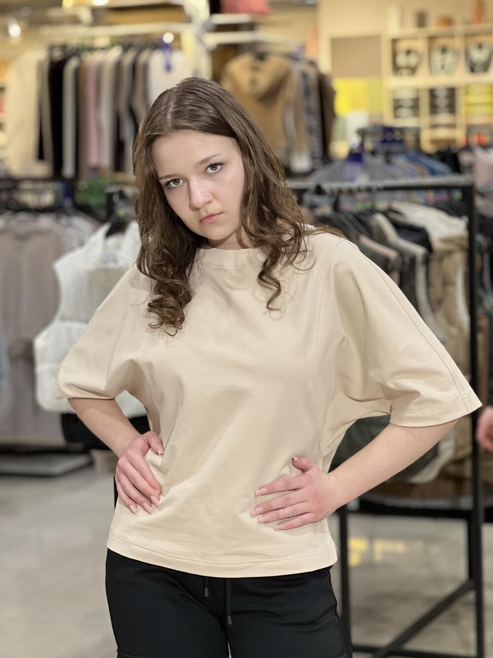 Футболка LR 2012-91 широкий рукав бежевий, S