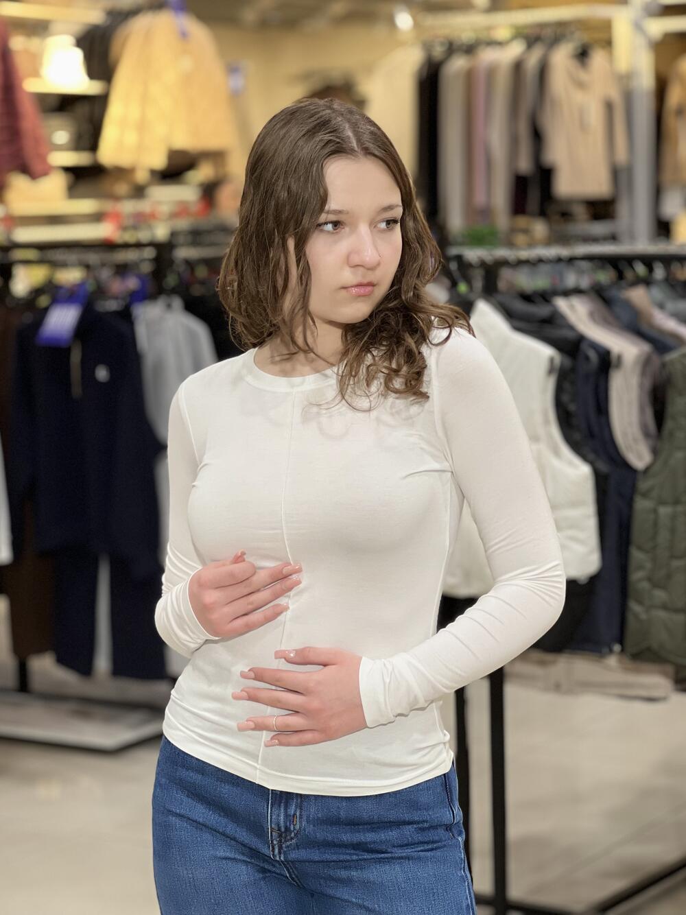 Лонгслів LR LC075l декоративний защип віскоза молочний, S