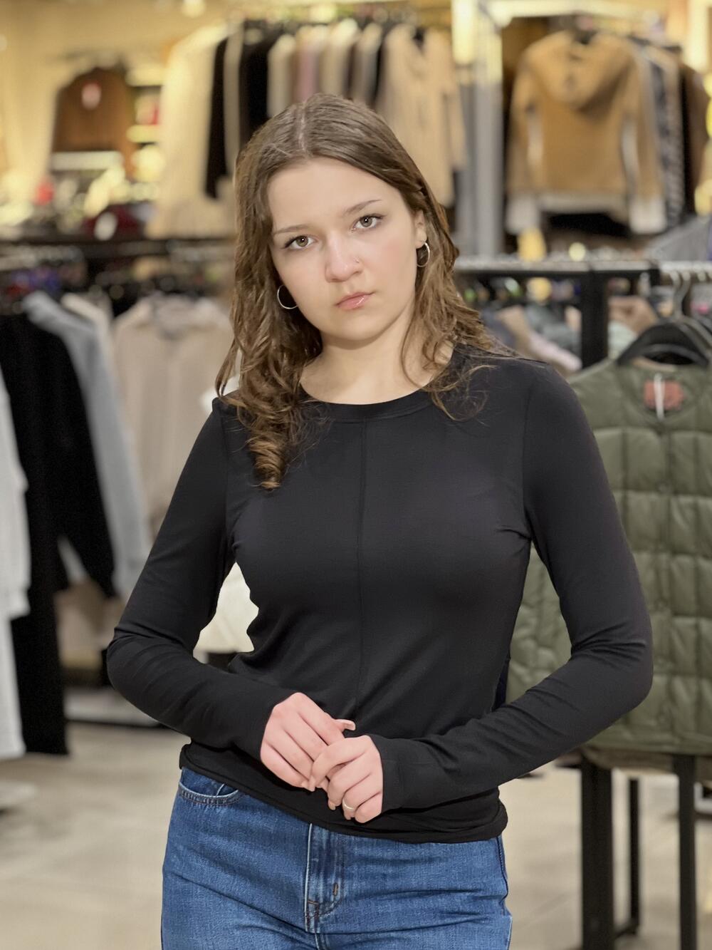 Лонгслів LR LC075l декоративний защип віскоза чорний, M