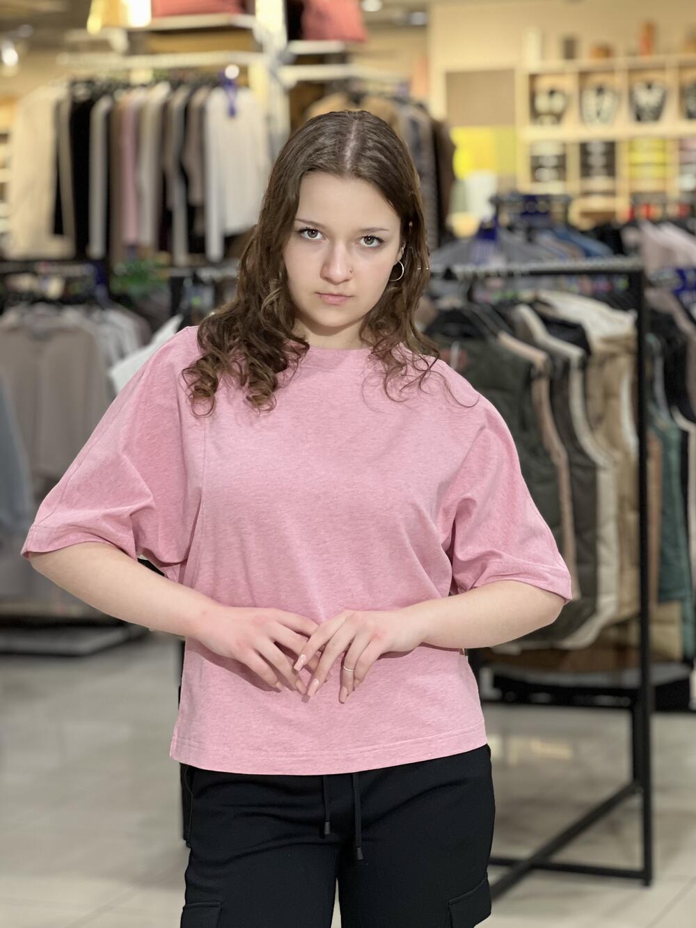 Футболка LR 2012-91 широкий рукав рожевий меланж, S