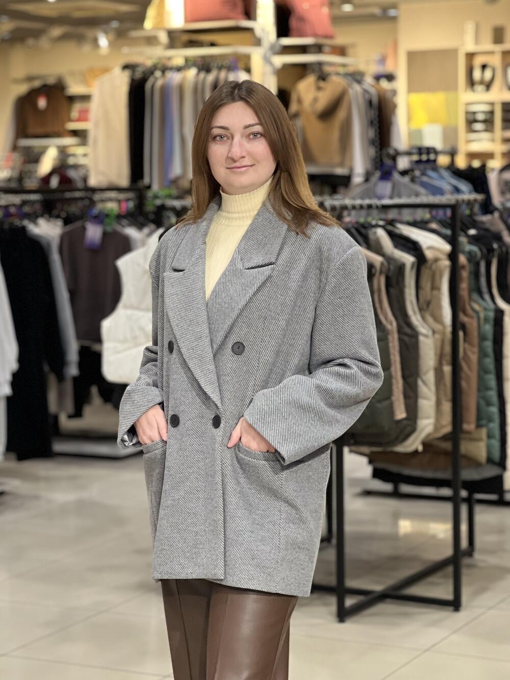 Піджак пальтовий LR 395 оверсайз двобортний вовна рубчик сірий, 44/M