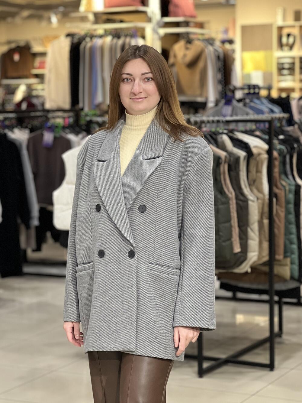 Піджак пальтовий LR 395 оверсайз двобортний вовна рубчик сірий, 42/S