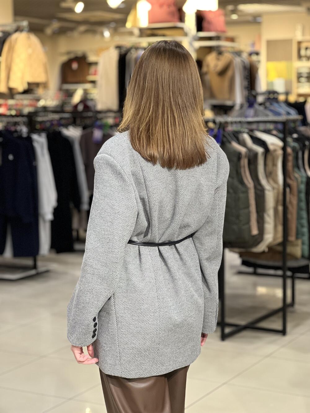 Піджак пальтовий LR 395 оверсайз двобортний вовна рубчик сірий, 40/XS