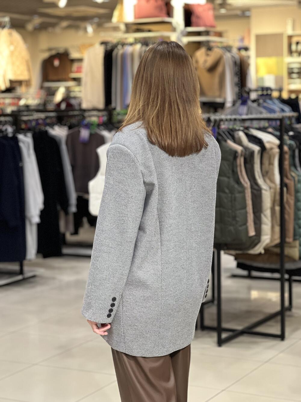 Піджак пальтовий LR 395 оверсайз двобортний вовна рубчик сірий, 42/S