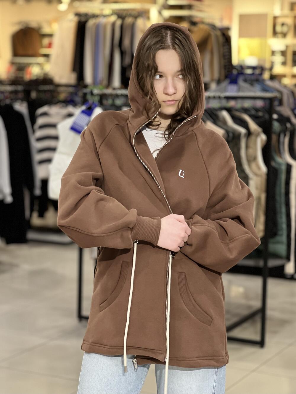 Зіп худі LP LC059-p подовжений на затяжці шоколад, S