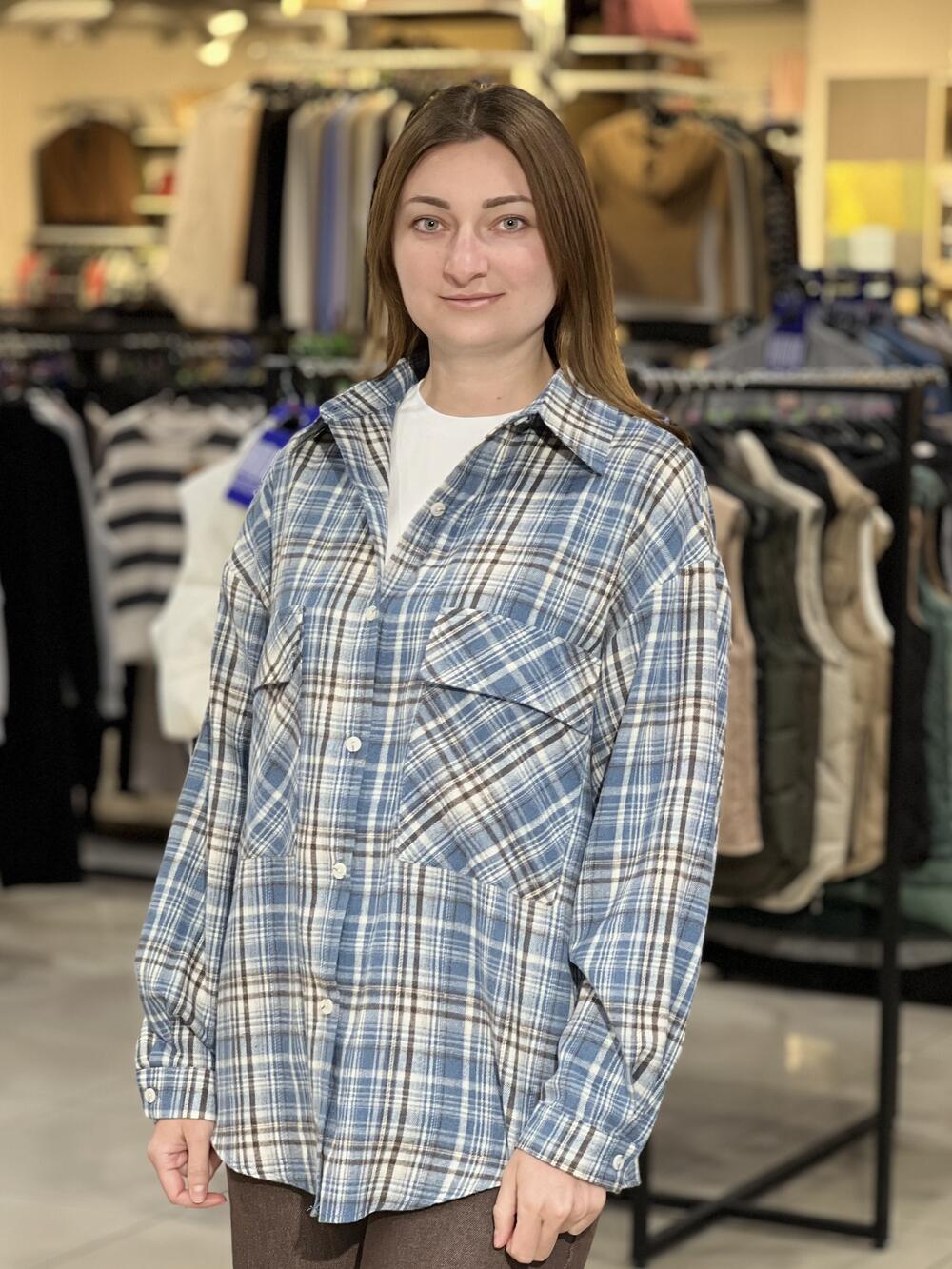 Сорочка LR 528 фланель д/р з паском синій/молочний/шоколад, M-L