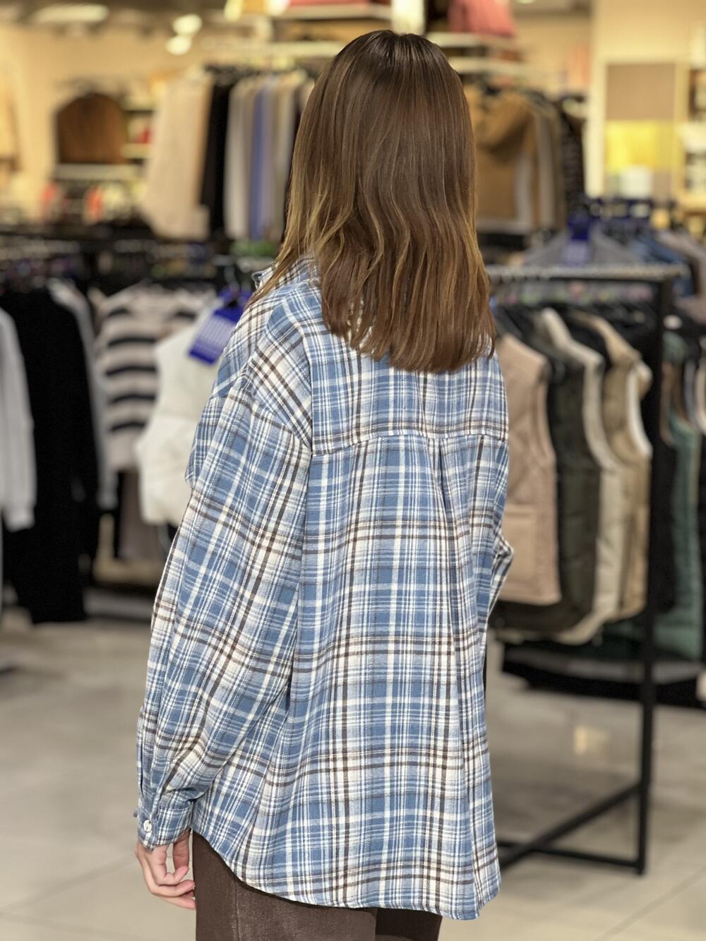 Сорочка LR 528 фланель д/р з паском синій/молочний/шоколад, M-L