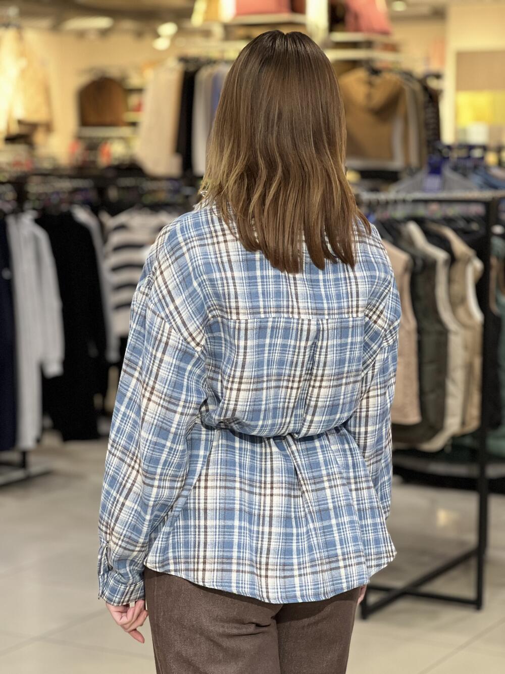 Сорочка LR 528 фланель д/р з паском синій/молочний/шоколад, M-L