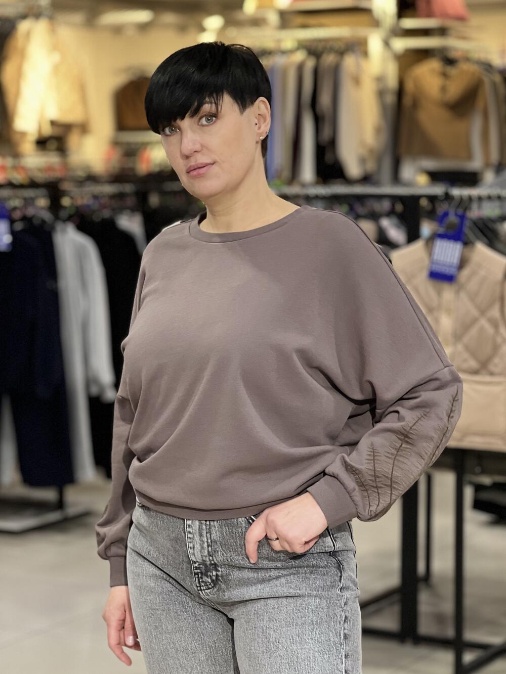 Світшот LR L01248 B-SEPIA д/р з вишивкою таупе, S