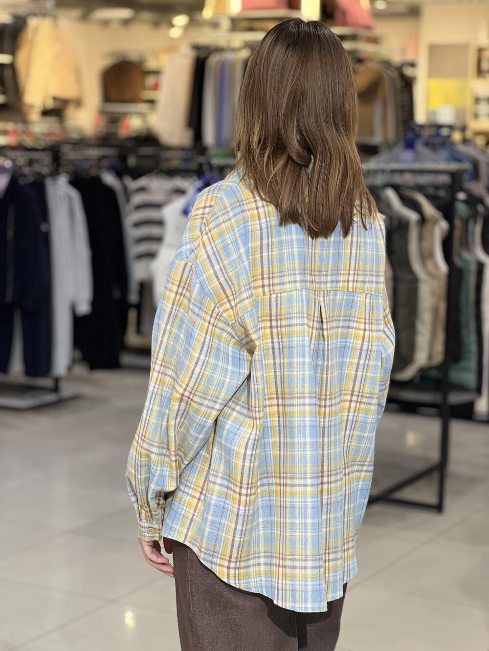 Сорочка LR 528 фланель д/р з паском блакитний/жовтий/бежевий, M-L