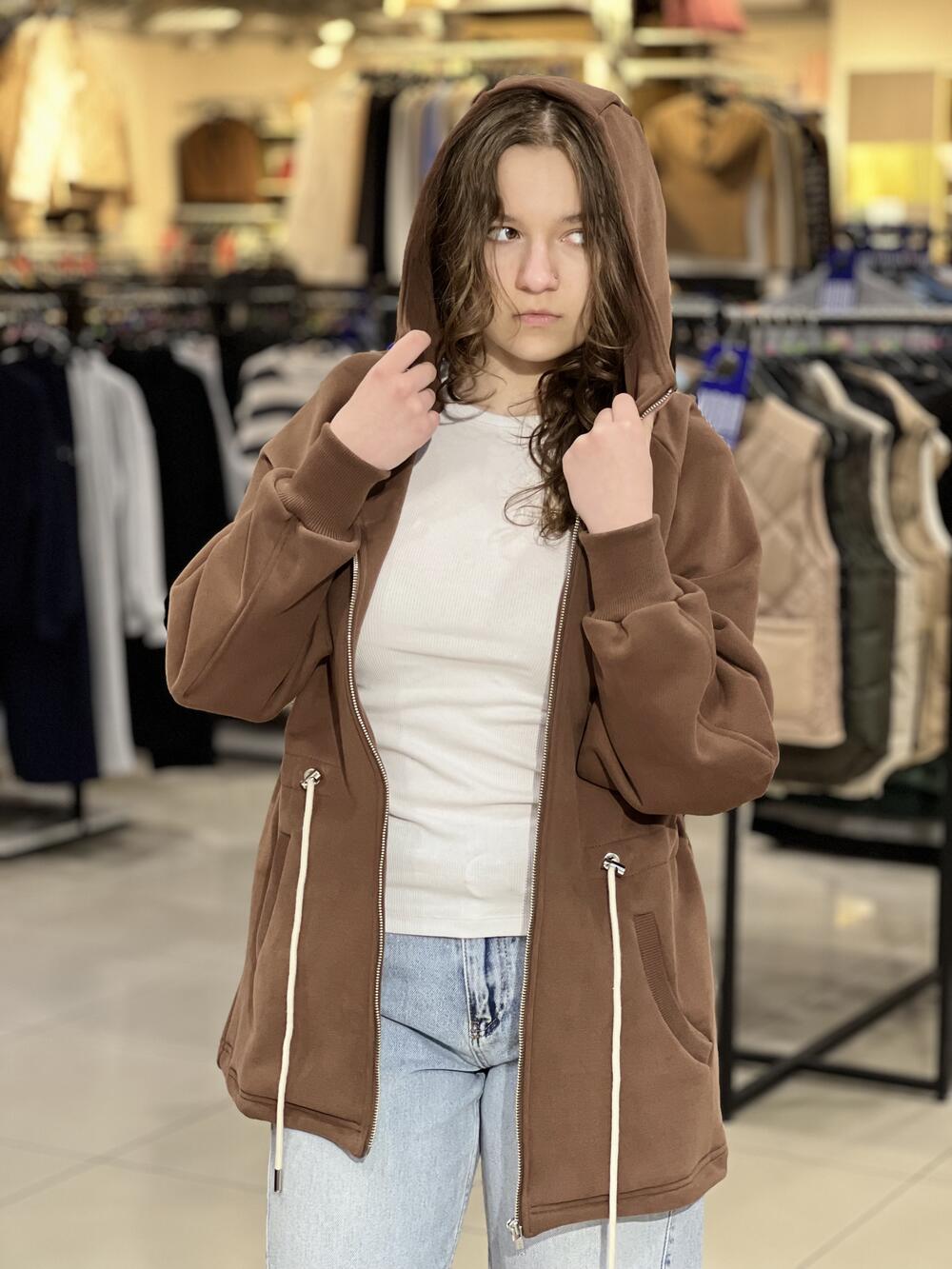 Зіп худі LP LC059-p подовжений на затяжці шоколад, S