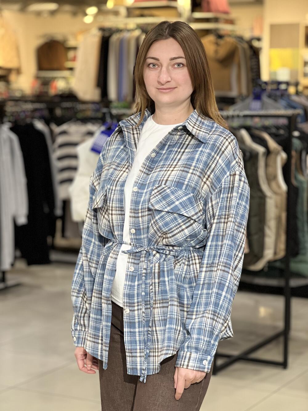 Сорочка LR 528 фланель д/р з паском синій/молочний/шоколад, M-L