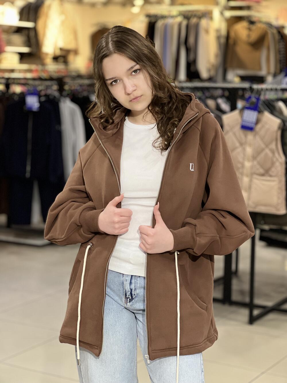 Зіп худі LP LC059-p подовжений на затяжці шоколад, S