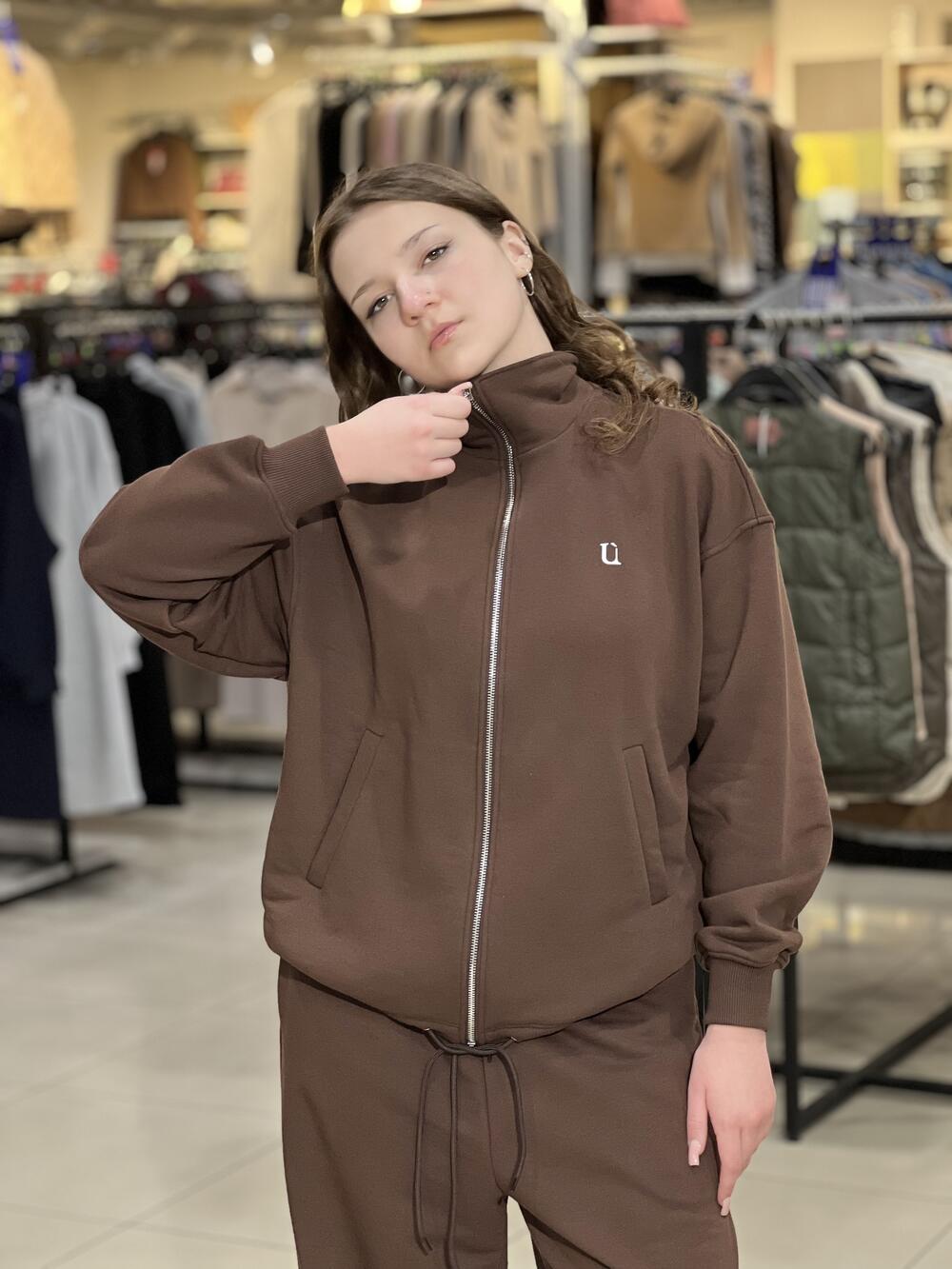 Світшот-зіп LR LC065s прямого крою на блискавці шоколад, L