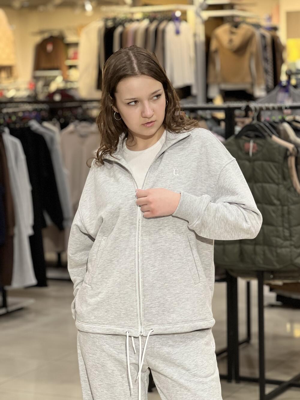 Світшот-зіп LR LC065s прямого крою на блискавці сірий меланж, M