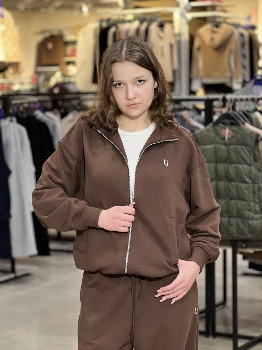 Світшот-зіп LR LC065s прямого крою на блискавці шоколад, L