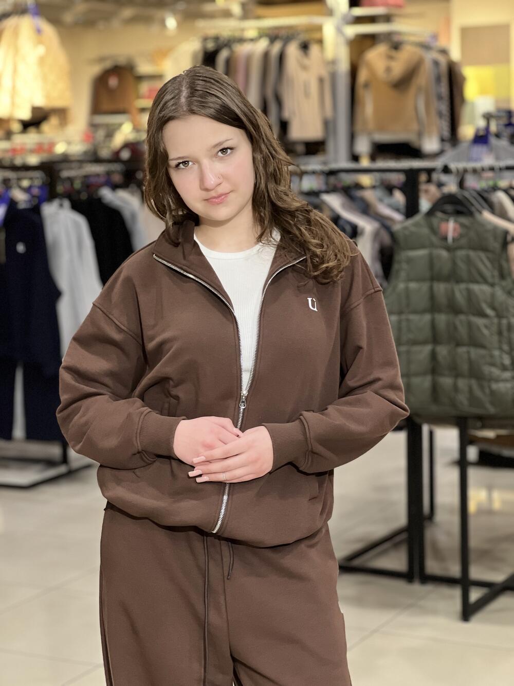 Світшот-зіп LR LC065s прямого крою на блискавці шоколад, S