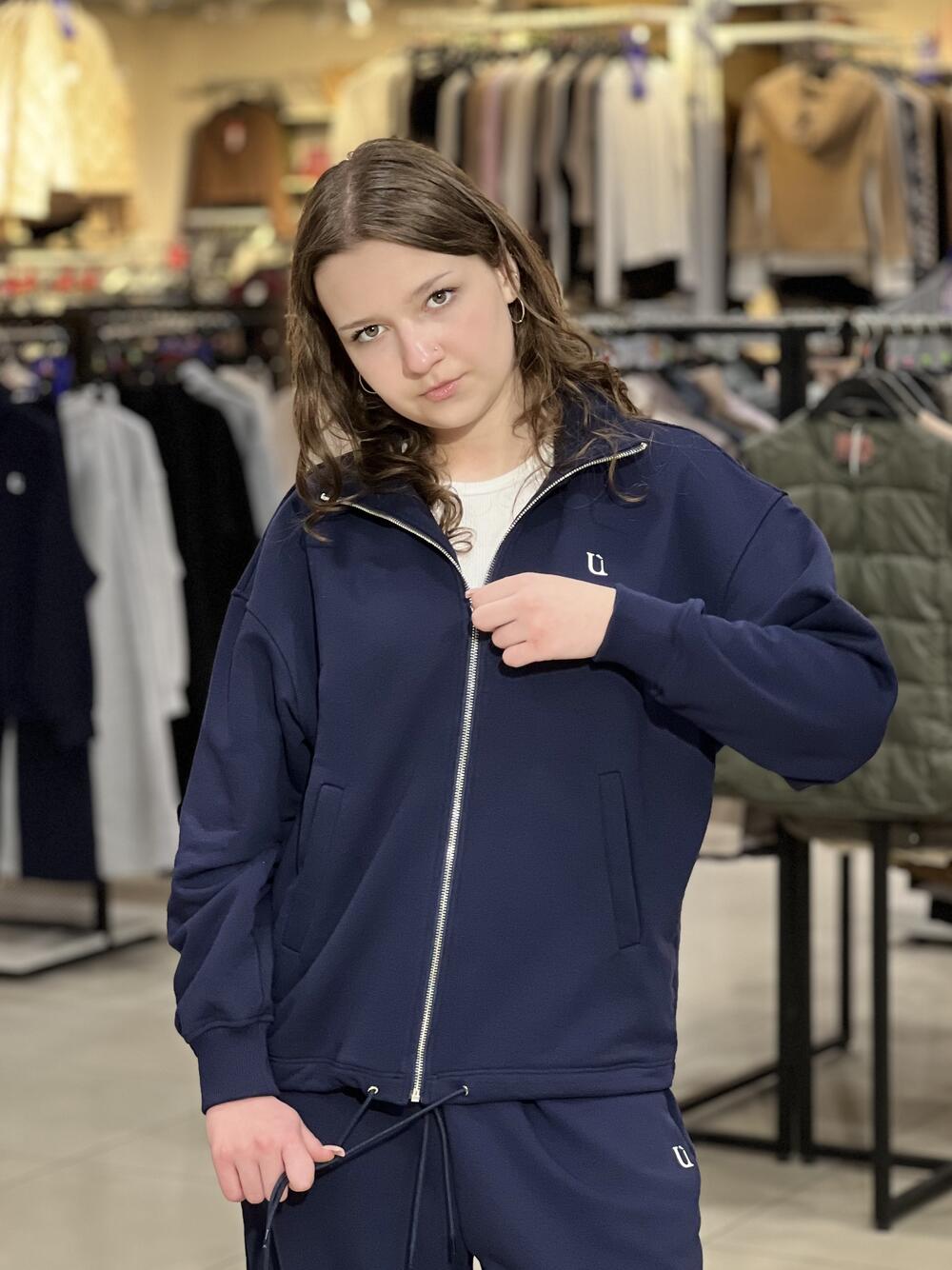 Світшот-зіп LR LC065s прямого крою на блискавці т.синій, M