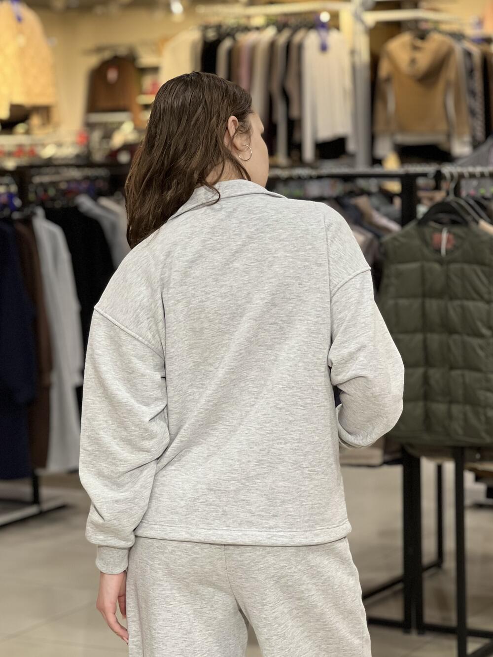 Світшот-зіп LR LC065s прямого крою на блискавці сірий меланж, M