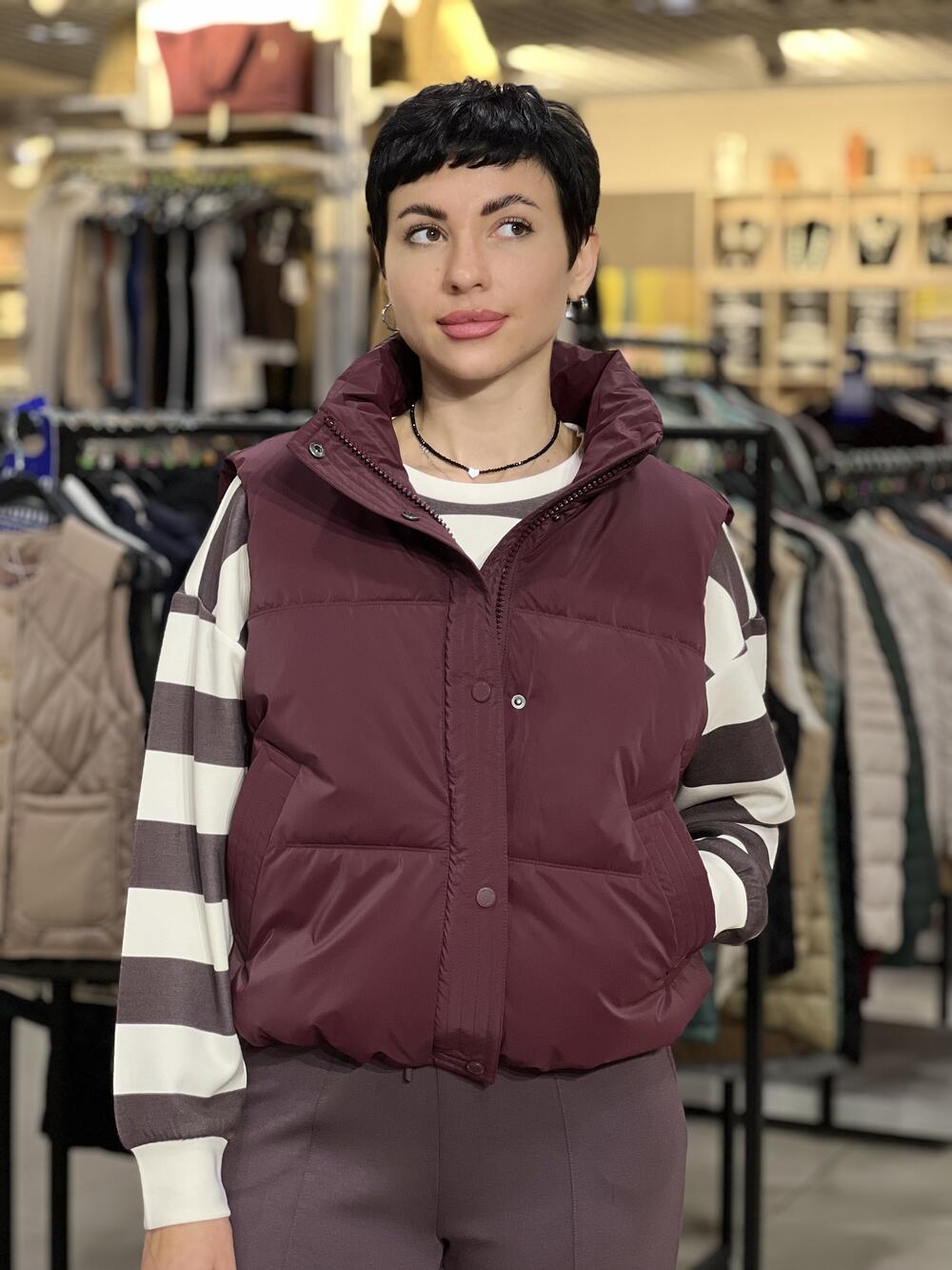 Жилет LS L24001 V-ELARISA стьобаний короткий без капюшону винний, XL